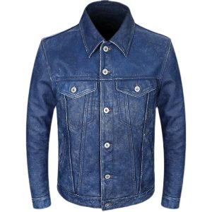 Vintage Blue Spring Men's Jacket Casual Style Plus Size 4XL Natural Cowhide Autumn Slim Fit Short Genuine Leather Coats