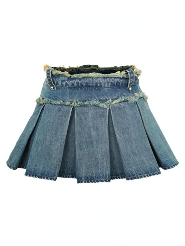 HOUZHOU Streetwear Pleated Skirt Denim Women Sexy Mini Skirt Summer Chic High Waist Korean Fashion Slim Aesthetic Harajuku