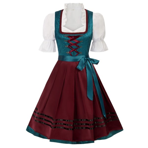 Jasambac Women 3pcs Set German Bavarian Oktoberfest Costumes Tops+Dress+Apron Dress