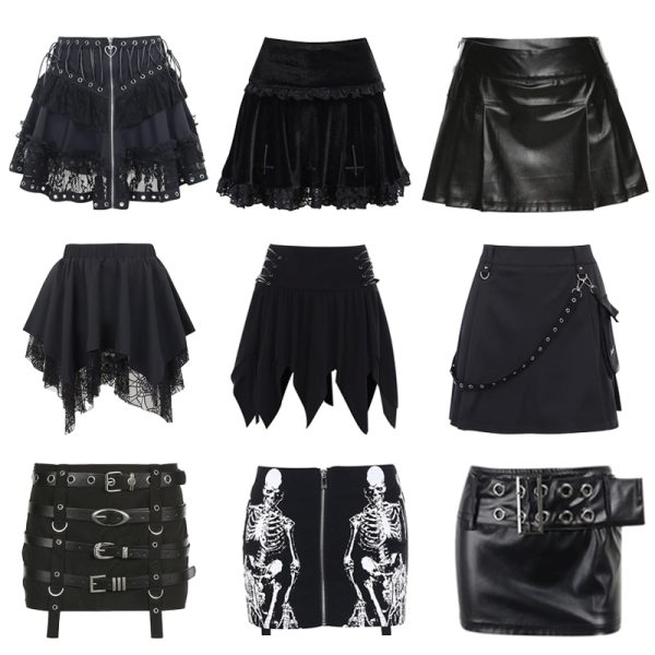 Gothic Mini Skirts Black High Waist Women Skirt New Style Harajuku Punk Goth Dark Grunge Streetwear Female Clothes